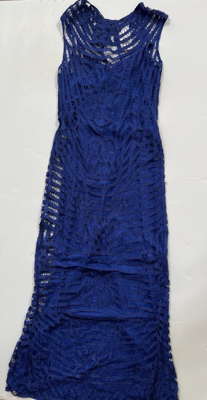 Lauren Ralph Lauren Blue Corded Lace Overlay Long Gown Dress Women's Size 10